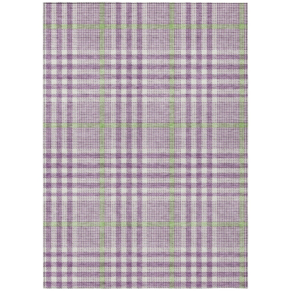 HomeRoots 5' Washable Indoor Outdoor Area Rug in Purple, Green, and Ivory Plaid - Durable, Stylish & Easy Care 8' X 10' 601509
