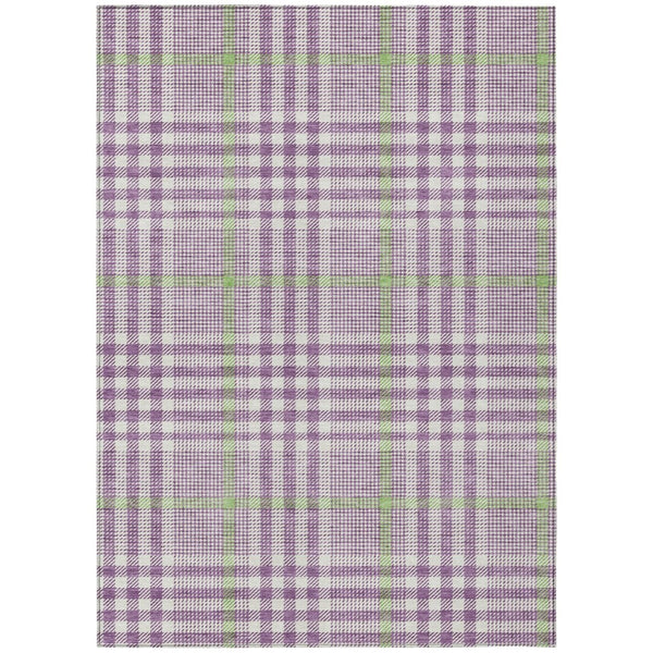 HomeRoots 5' Washable Indoor Outdoor Area Rug in Purple, Green, and Ivory Plaid - Durable, Stylish & Easy Care 10' X 14' 601511