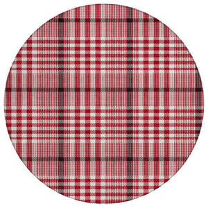 HomeRoots 5' Durable Plaid Area Rug in Red, Black, and Ivory - Perfect for Indoor and Outdoor Spaces! 8' Round 601514
