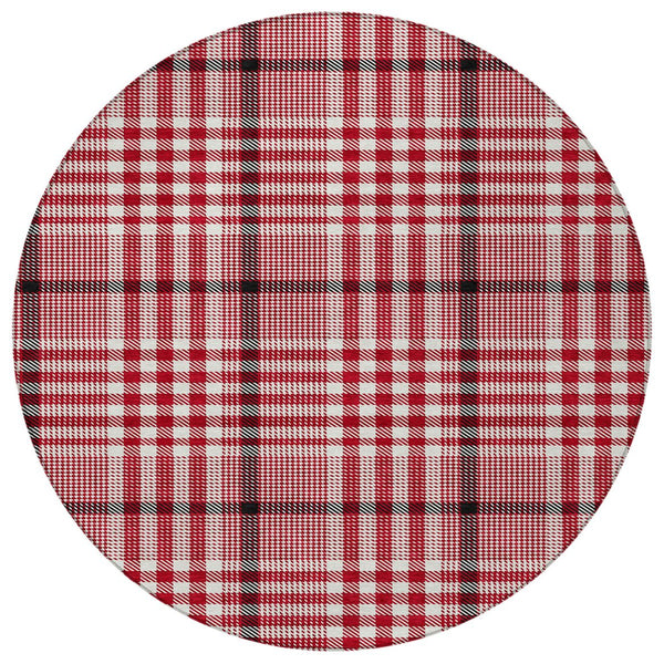 Homeroots 3' Stylish Black Gold & Ivory Plaid Washable Rug - Perfect For Indoor & Outdoor High Traffic Areas 8' Round Polyester 601514