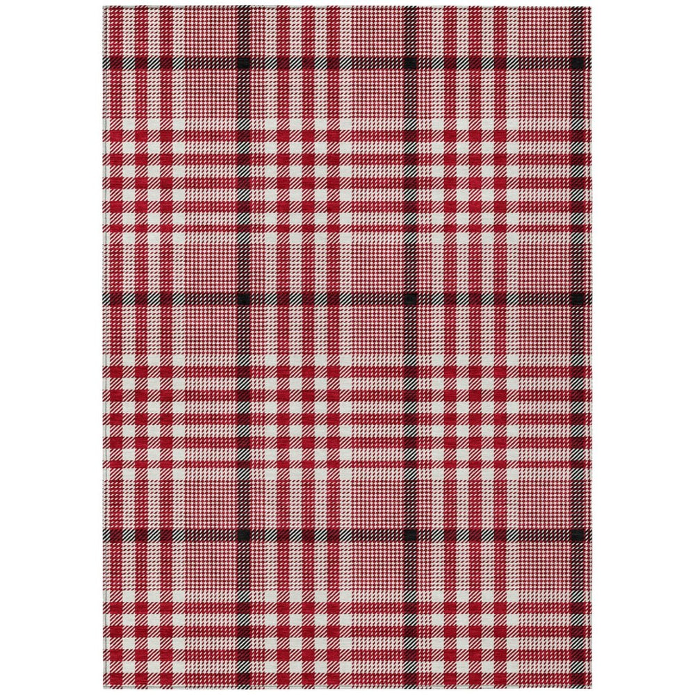 HomeRoots 5' Durable Plaid Area Rug in Red, Black, and Ivory - Perfect for Indoor and Outdoor Spaces! 8' X 10' 601515