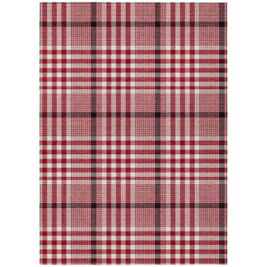 HomeRoots 9' X 12' Plaid Area Rug - Red, Black & Ivory, Washable for Indoor/Outdoor Use - Durable & Stylish! 601516