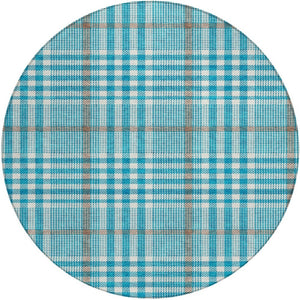 Homeroots 3' Stylish Black Gold & Ivory Plaid Washable Rug - Perfect For Indoor & Outdoor High Traffic Areas 8' Round Polyester 601520