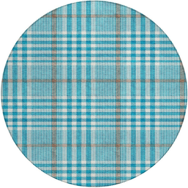 Homeroots 3' Stylish Black Gold & Ivory Plaid Washable Rug - Perfect For Indoor & Outdoor High Traffic Areas 8' Round Polyester 601520