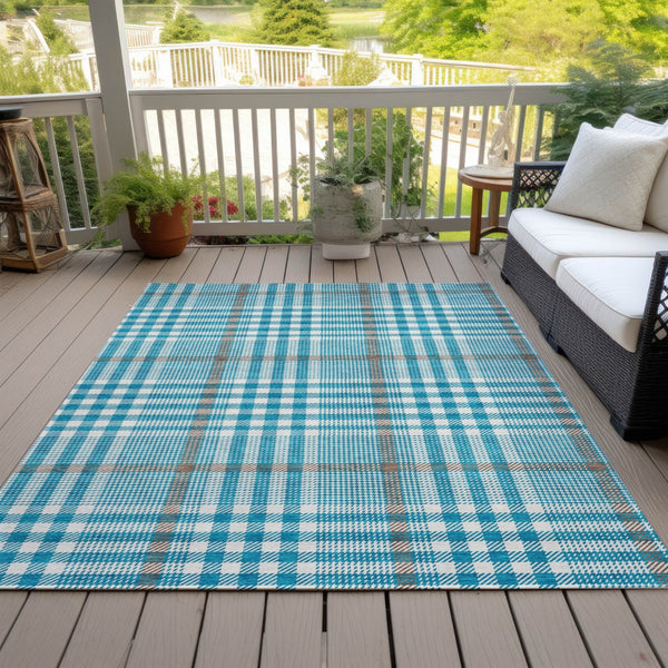 Homeroots 3' Stylish Black Gold & Ivory Plaid Washable Rug - Perfect For Indoor & Outdoor High Traffic Areas 8' X 10' Polyester 601521