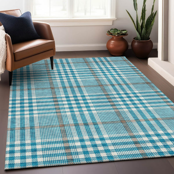 Homeroots 3' Stylish Black Gold & Ivory Plaid Washable Rug - Perfect For Indoor & Outdoor High Traffic Areas 9' X 12' Polyester 601522