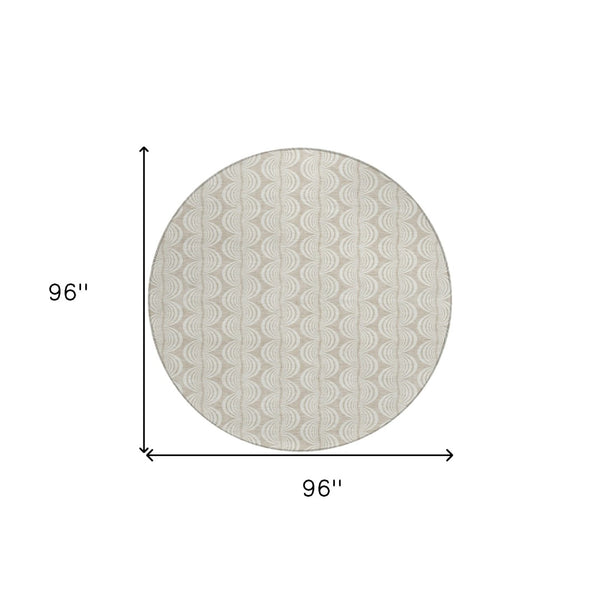 Homeroots 3' Beige And Ivory Ogee Washable Area Rug For Indoor And Outdoor Spaces – Durable, Stylish Design 8' Round Polyester 601526