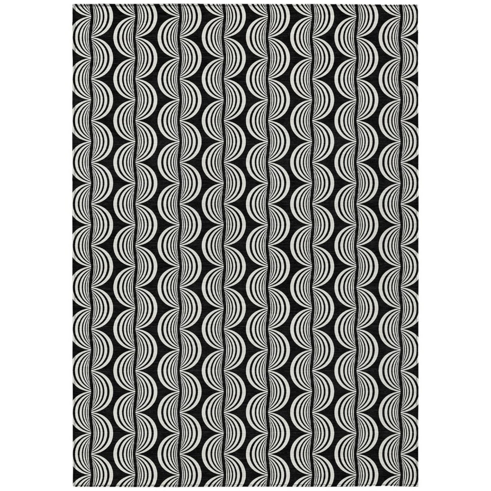 HomeRoots 9' X 12' Black and Ivory Ogee Indoor Outdoor Area Rug - Durable, Washable, Stylish for Any Space 601534