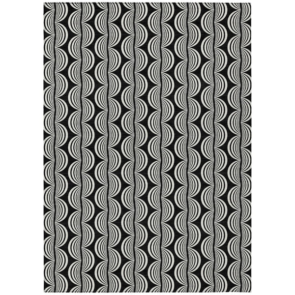 HomeRoots 5' Stylish Black and Ivory Ogee Area Rug – Durable, Washable Design for Indoor and Outdoor Spaces 10' X 14' 601535
