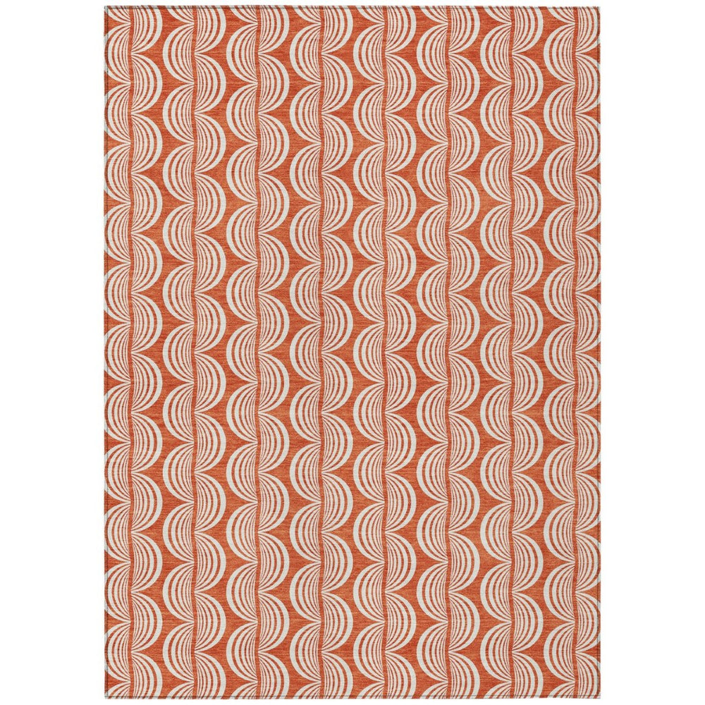 HomeRoots 5' Coral and Beige Ogee Indoor Outdoor Area Rug - Durable, Easy Care, Stylish Design for Any Space 5' X 8' 601543