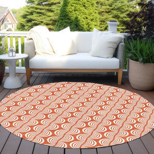 Homeroots 3' Beige And Ivory Ogee Washable Area Rug For Indoor And Outdoor Spaces – Durable, Stylish Design 8' Round Polyester 601544