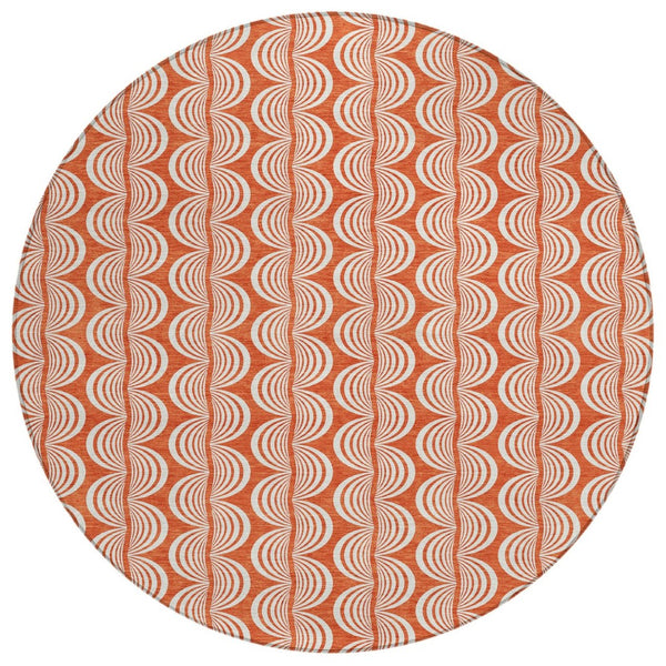 HomeRoots 5' Coral and Beige Ogee Indoor Outdoor Area Rug - Durable, Easy Care, Stylish Design for Any Space 8' Round 601544