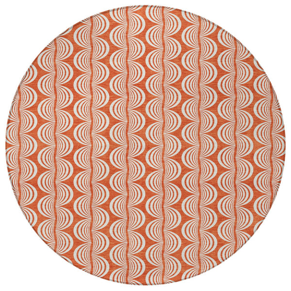 Homeroots 3' Beige And Ivory Ogee Washable Area Rug For Indoor And Outdoor Spaces – Durable, Stylish Design 8' Round Polyester 601544