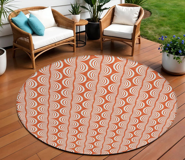 Homeroots 3' Beige And Ivory Ogee Washable Area Rug For Indoor And Outdoor Spaces – Durable, Stylish Design 8' Round Polyester 601544
