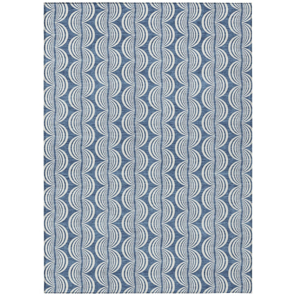 HomeRoots 9' Denim Blue & Ivory Ogee Washable Area Rug - Stylish Indoor/Outdoor Design for High-Traffic Spaces 601552