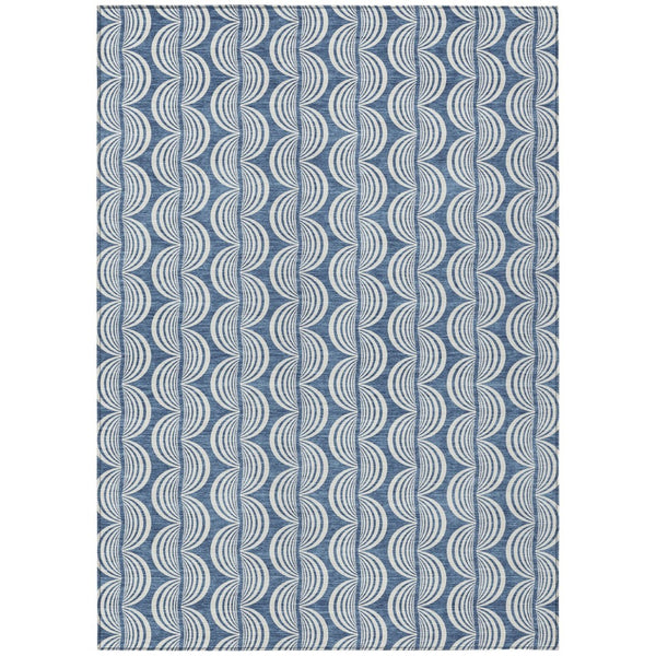 HomeRoots 9' Denim Blue & Ivory Ogee Washable Area Rug - Stylish Indoor/Outdoor Design for High-Traffic Spaces 601552