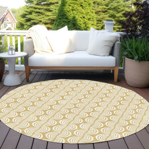 Homeroots 3' Beige And Ivory Ogee Washable Area Rug For Indoor And Outdoor Spaces – Durable, Stylish Design 8' Round Polyester 601568