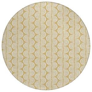 HomeRoots 5' Gold and Beige Ogee Area Rug – Washable, Durable, and Perfect for Indoor-Outdoor Living Spaces 8' Round 601568