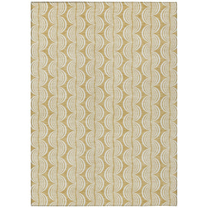 HomeRoots 9' X 12' Gold and Beige Ogee Indoor Outdoor Area Rug - Durable, Washable, Elegant for Any Space 601570