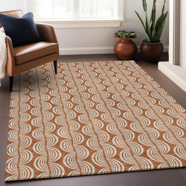 Homeroots 3' Beige And Ivory Ogee Washable Area Rug For Indoor And Outdoor Spaces – Durable, Stylish Design 5' X 8' Polyester 601591