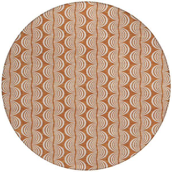 Homeroots 3' Beige And Ivory Ogee Washable Area Rug For Indoor And Outdoor Spaces – Durable, Stylish Design 8' Round Polyester 601592