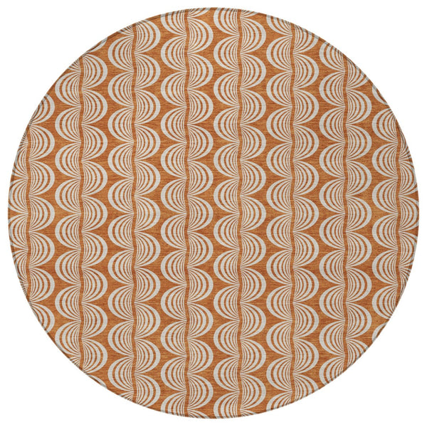 Homeroots 3' Beige And Ivory Ogee Washable Area Rug For Indoor And Outdoor Spaces – Durable, Stylish Design 8' Round Polyester 601592