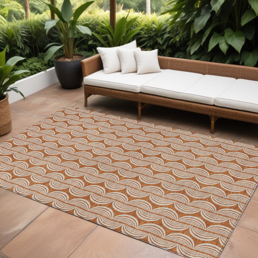 Homeroots 3' Beige And Ivory Ogee Washable Area Rug For Indoor And Outdoor Spaces – Durable, Stylish Design 9' X 12' Polyester 601594