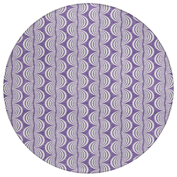 HomeRoots 5' Purple and Ivory Ogee Indoor Outdoor Area Rug - Stylish, Durable, Machine Washable for Any Space 8' Round 601598