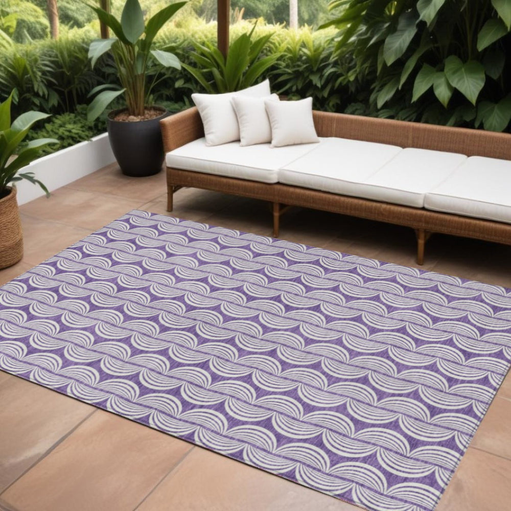 HomeRoots 5' Purple and Ivory Ogee Indoor Outdoor Area Rug - Stylish, Durable, Machine Washable for Any Space 8' X 10' 601599