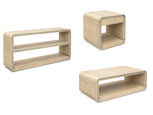 Basset Mirror Damone Coffee Table - Modern Blonde Oak Design With Antique Mirrored Accents & Easy Mobility Casters Natural Wood,Antique Mirror 6016-lr-100