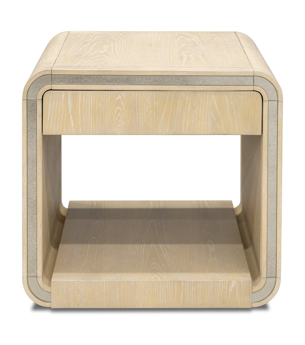 Basset Mirror Damone End Table - Elegant Modern Design With Antique Mirror Accents And Versatile Storage Solution Natural Wood,Antique Mirror 6016-lr-250