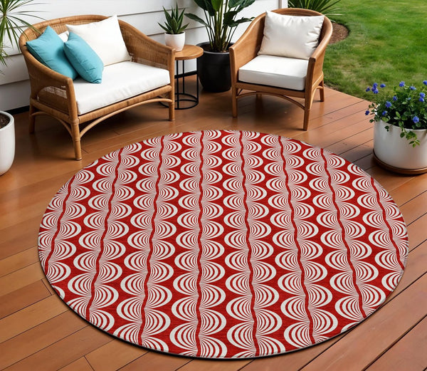 Homeroots 3' Beige And Ivory Ogee Washable Area Rug For Indoor And Outdoor Spaces – Durable, Stylish Design 8' Round Polyester 601604