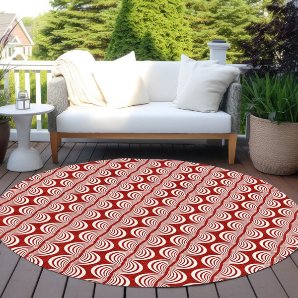 Homeroots 3' Beige And Ivory Ogee Washable Area Rug For Indoor And Outdoor Spaces – Durable, Stylish Design 8' Round Polyester 601604