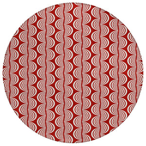HomeRoots 5' Red and Ivory Ogee Area Rug - Stylish, Durable, and Washable for Indoor or Outdoor Use 8' Round 601604