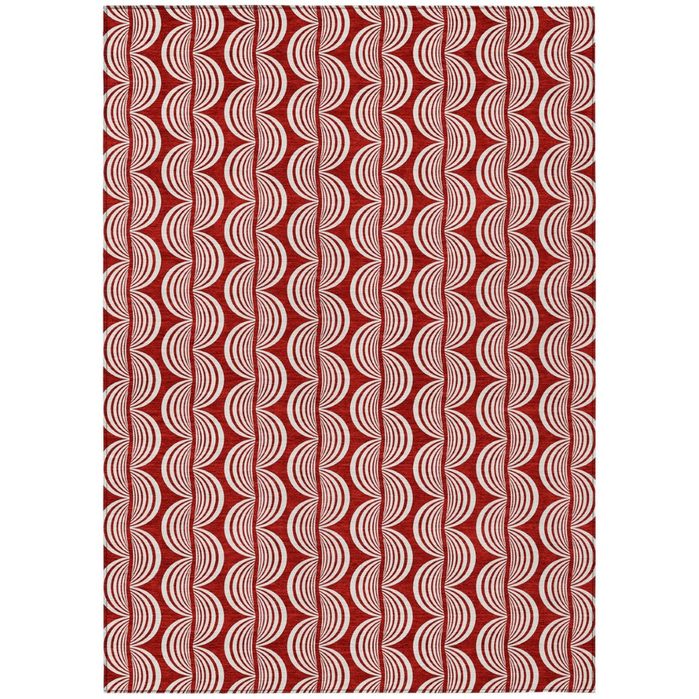 HomeRoots 9' X 12' Ogee Red and Ivory Washable Area Rug for Indoor and Outdoor Use - Durable, Elegant, Easy Care 601606