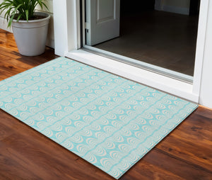 Homeroots 3' Aqua And Beige Ogee Washable Indoor Outdoor Area Rug - Durable, Stylish, And Easy To Maintain 3' X 5' Polyester 601608