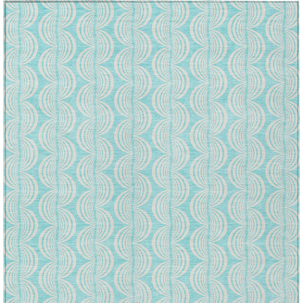 Homeroots 3' Aqua And Beige Ogee Washable Indoor Outdoor Area Rug - Durable, Stylish, And Easy To Maintain 3' X 5' Polyester 601608