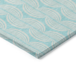 Homeroots 3' Aqua And Beige Ogee Washable Indoor Outdoor Area Rug - Durable, Stylish, And Easy To Maintain 5' X 8' Polyester 601609