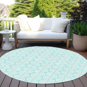 Homeroots 3' Aqua And Beige Ogee Washable Indoor Outdoor Area Rug - Durable, Stylish, And Easy To Maintain 8' Round Polyester 601610