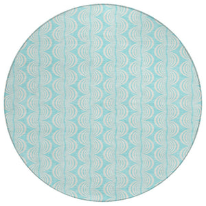 HomeRoots 5' Aqua and Beige Ogee Area Rug - Durable, Washable Design for Indoor and Outdoor Use, Coastal Charm 8' Round 601610