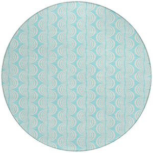 Homeroots 3' Aqua And Beige Ogee Washable Indoor Outdoor Area Rug - Durable, Stylish, And Easy To Maintain 8' Round Polyester 601610