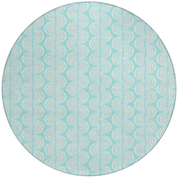Homeroots 3' Aqua And Beige Ogee Washable Indoor Outdoor Area Rug - Durable, Stylish, And Easy To Maintain 8' Round Polyester 601610