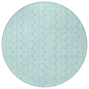 Homeroots 3' Aqua And Beige Ogee Washable Indoor Outdoor Area Rug - Durable, Stylish, And Easy To Maintain 8' Round Polyester 601610