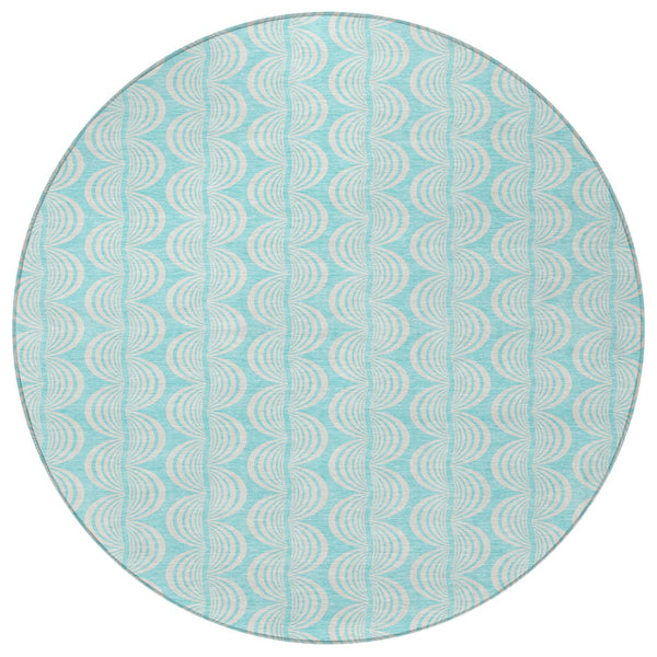 Homeroots 3' Aqua And Beige Ogee Washable Indoor Outdoor Area Rug - Durable, Stylish, And Easy To Maintain 8' Round Polyester 601610