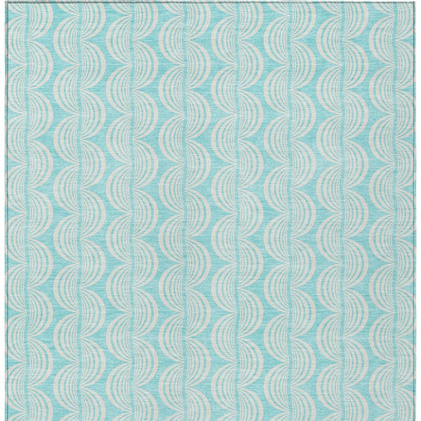 Homeroots 3' Aqua And Beige Ogee Washable Indoor Outdoor Area Rug - Durable, Stylish, And Easy To Maintain 8' X 10' Polyester 601611