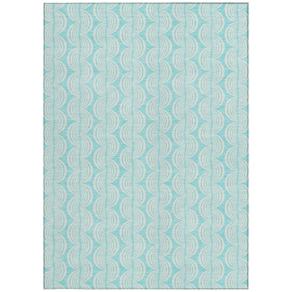 Homeroots 3' Aqua And Beige Ogee Washable Indoor Outdoor Area Rug - Durable, Stylish, And Easy To Maintain 9' X 12' Polyester 601612