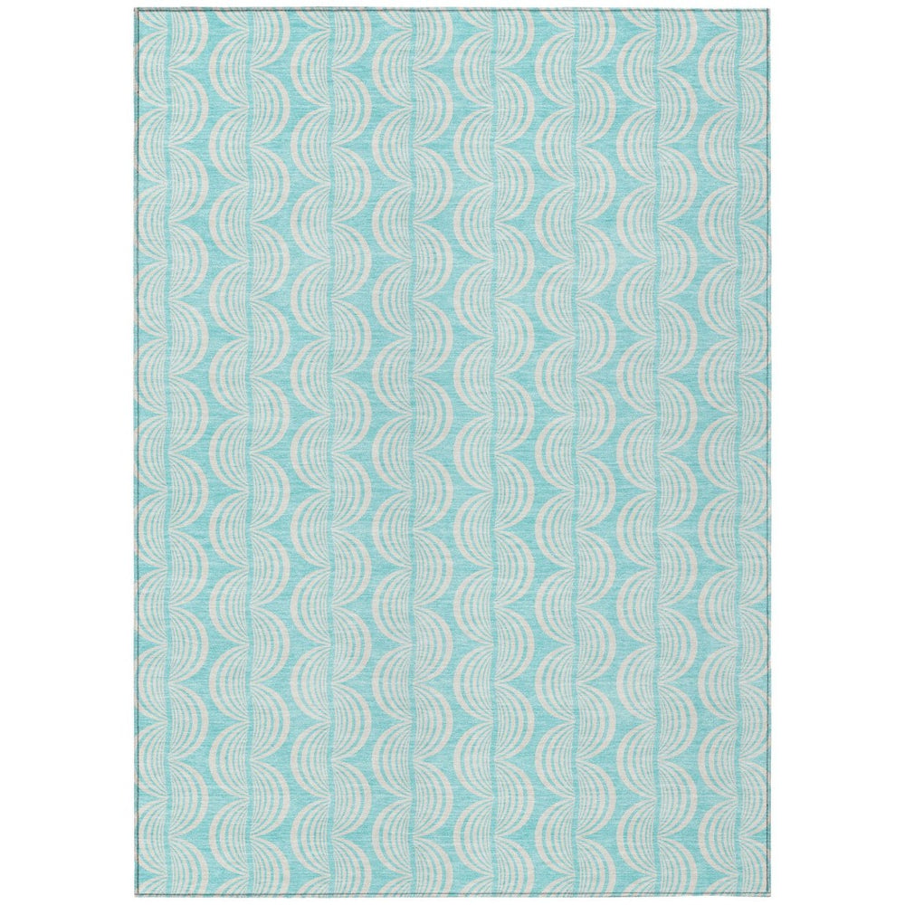 HomeRoots 9' Aqua and Beige Ogee Washable Area Rug - Durable Indoor/Outdoor Design for Coastal Elegance 601612