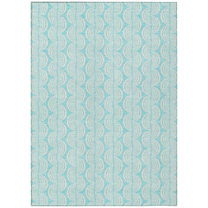 HomeRoots 5' Aqua and Beige Ogee Area Rug - Durable, Washable Design for Indoor and Outdoor Use, Coastal Charm 10' X 14' 601613
