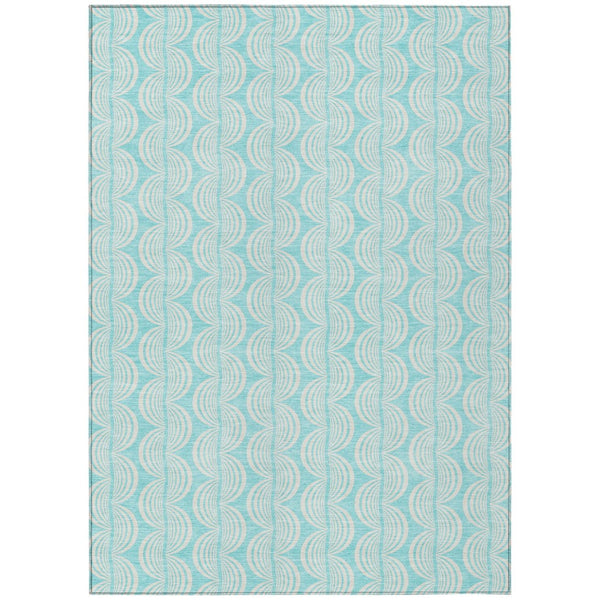 HomeRoots 5' Aqua and Beige Ogee Area Rug - Durable, Washable Design for Indoor and Outdoor Use, Coastal Charm 10' X 14' 601613