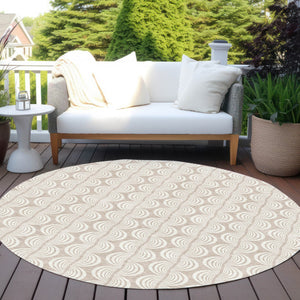 Homeroots 3' Aqua And Beige Ogee Washable Indoor Outdoor Area Rug - Durable, Stylish, And Easy To Maintain 8' Round Polyester 601616